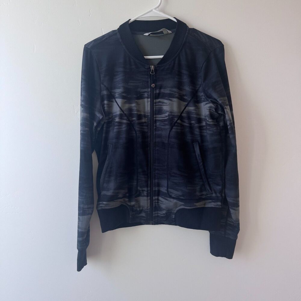 Athleta Black Grey Camo Print Athletic Bomber Jacket Full Zip Size S